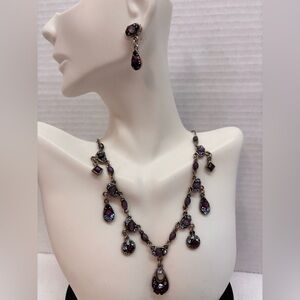 Purple and Blue Necklace Earring Set with Gemstone Accent